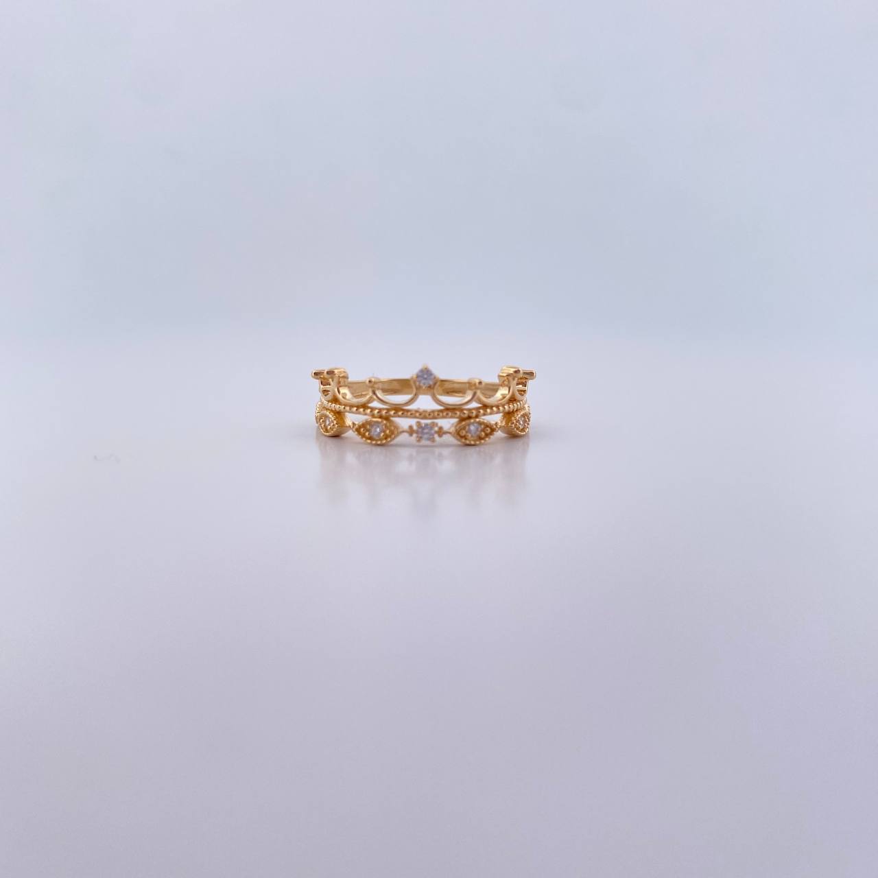 Ring Eyes Crown 2.3gr / T6 / White Zircons 18K Yellow Gold &