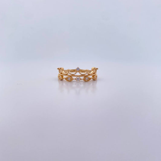 Ring Eyes Crown 2.3gr / T6 / White Zircons 18K Yellow Gold &