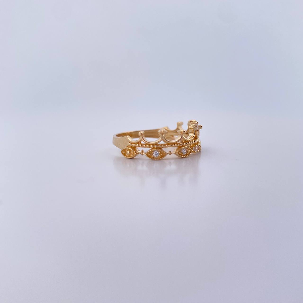 Ring Eyes Crown 2.5gr / T6 / White Zircons 18K Yellow Gold &