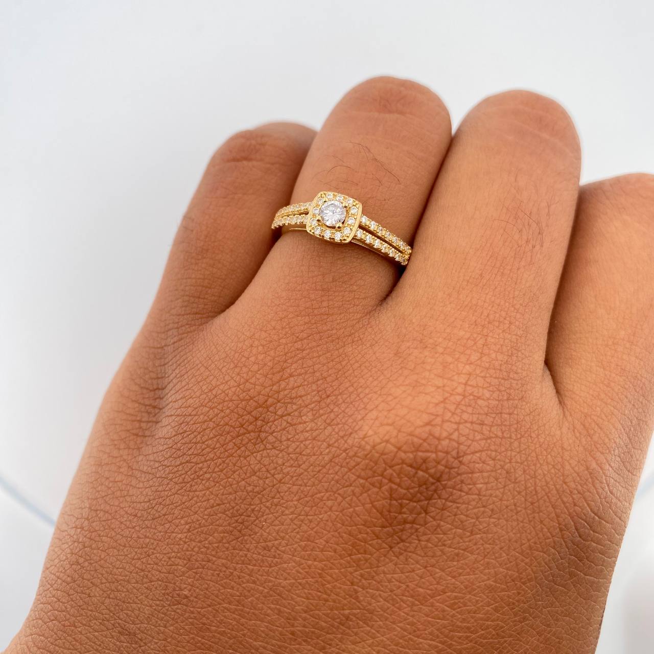 Square Halo Ring 2.5gr / T5 / Double Line White Zirconia 18K Yellow Gold &