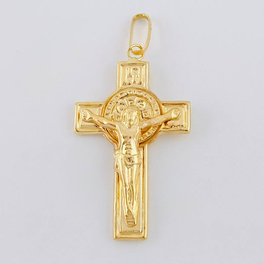 Dije Cruz Cristo San Benito 2.1g / 1 1/2 in Oro Amarillo 18K