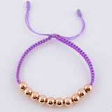 Pulsera Tejida Lila Bolas Lisas 10 Und / 6Mm Oro Rosa 18K (A.C)