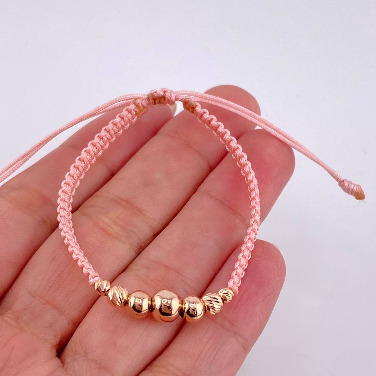 Pulsera Tejida Rosada Lisas 3 Und / 5Mm-6Mm / Diamantadas 4 Und / 3Mm-4Mm Oro Rosa 18K (A.C)