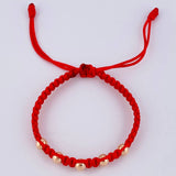Pulsera Tejida Roja Bolas Lisas 5 Und / 4Mm Oro Rosa 18K (A.C)
