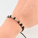 Pulsera Tejida Negra Bolas Diamantadas 8 Und / 5Mm Oro Rosa 18K (A.C)