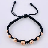 Pulsera Tejida Negra Bolas Diamantada 7 Und/ 5Mm-6Mm-7Mm-8Mm Oro Rosa 18K