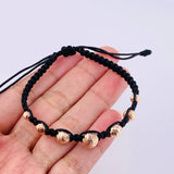 Pulsera Tejida Negra Bolas Diamantada 7 Und/ 5Mm-6Mm-7Mm-8Mm Oro Rosa 18K