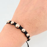 Pulsera Tejida Negra Bolas Diamantada 7 Und/ 5Mm-6Mm-7Mm-8Mm Oro Rosa 18K