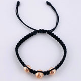 Pulsera Tejida Negra Bolas Diamantadas 3 Und / 7Mm-8Mm Oro Rosa 18K (A.C)