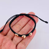 Pulsera Tejida Negra Bolas Diamantadas 3 Und / 7Mm-8Mm Oro Rosa 18K (A.C)