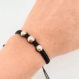 Pulsera Tejida Negra Bolas Diamantadas 3 Und / 7Mm-8Mm Oro Rosa 18K (A.C)