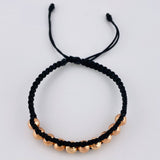 Pulsera Tejida Negra Bolas Diamantada 10 Und / 6Mm Oro Rosa 18K