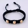 Pulsera Tejida Negra Bolas Lisas 3 Und / 7Mm-8Mm Oro Rosa 18K (A.C)