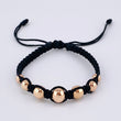 Pulsera Tejida Negra Bolas Lisas 7 Und / 5Mm-6Mm-7Mm-8Mm Oro Rosa 18K (A.C)