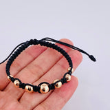Pulsera Tejida Negra Bolas Lisas 7 Und / 5Mm-6Mm-7Mm-8Mm Oro Rosa 18K (A.C)