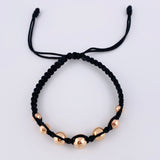 Pulsera Tejida Negra Bolas Lisas 7 Und / 5Mm-6Mm-7Mm-8Mm Oro Rosa 18K (A.C)