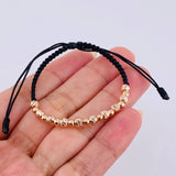 Pulsera Tejida Negra Bolas Lisas 10 Und- 4Mm / Diamantada 9 Und- 3Mm Oro Rosa 18K (A.C)