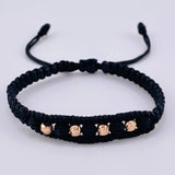 Black Woven Bracelet Diamond Cut Beads 4 Units / 4Mm Neoprene Rose Gold 18K (A.C)