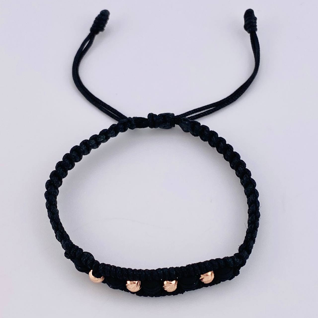 Black Woven Bracelet Diamond Cut Beads 4 Units / 4Mm Neoprene Rose Gold 18K (A.C)