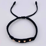 Black Woven Bracelet Diamond Cut Beads 4 Units / 4Mm Neoprene Rose Gold 18K (A.C)