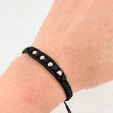 Black Woven Bracelet Diamond Cut Beads 4 Units / 4Mm Neoprene Rose Gold 18K (A.C)