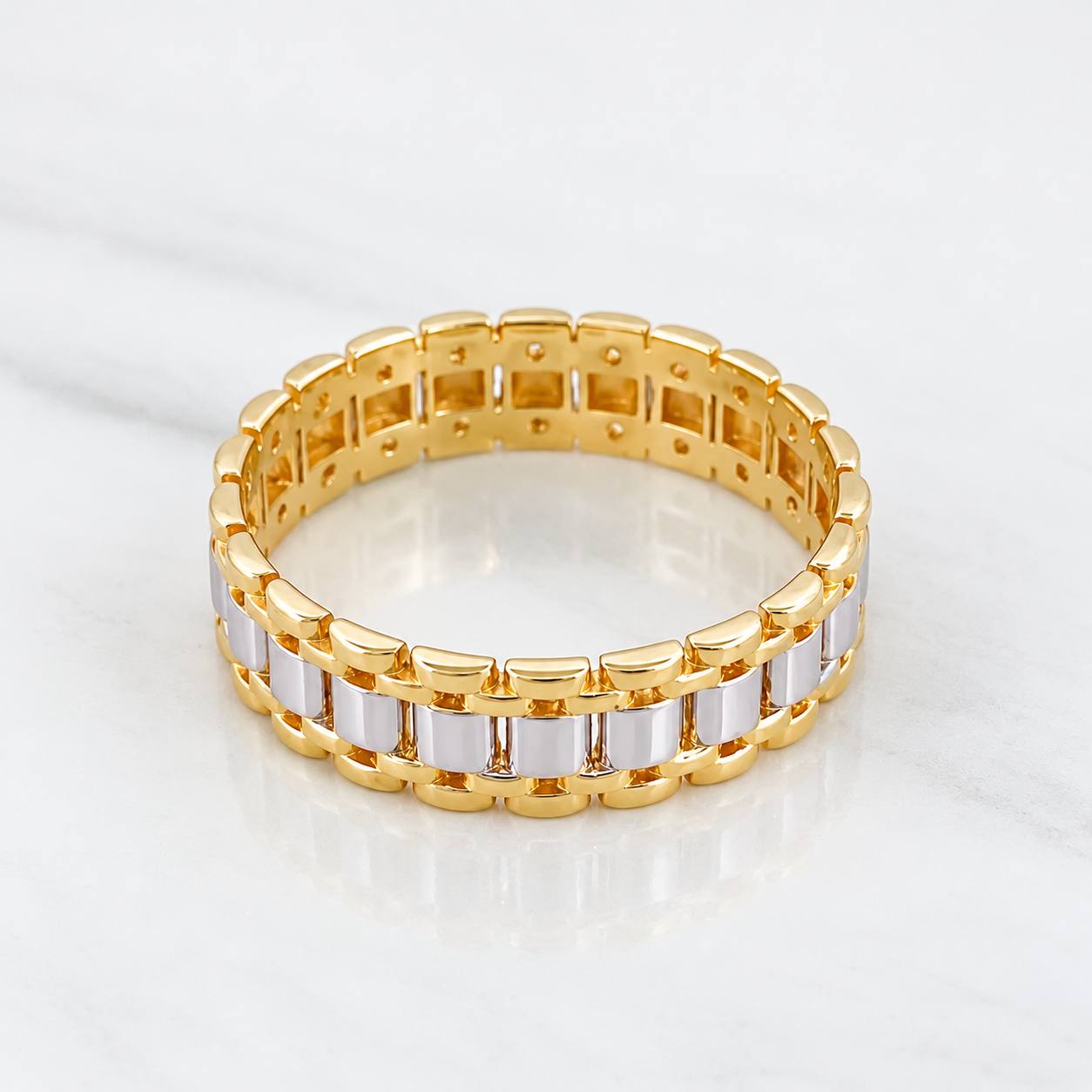 Anillo Correa 5.45g / T11 3/4 Dos Oros Amarillo Blanco 18K