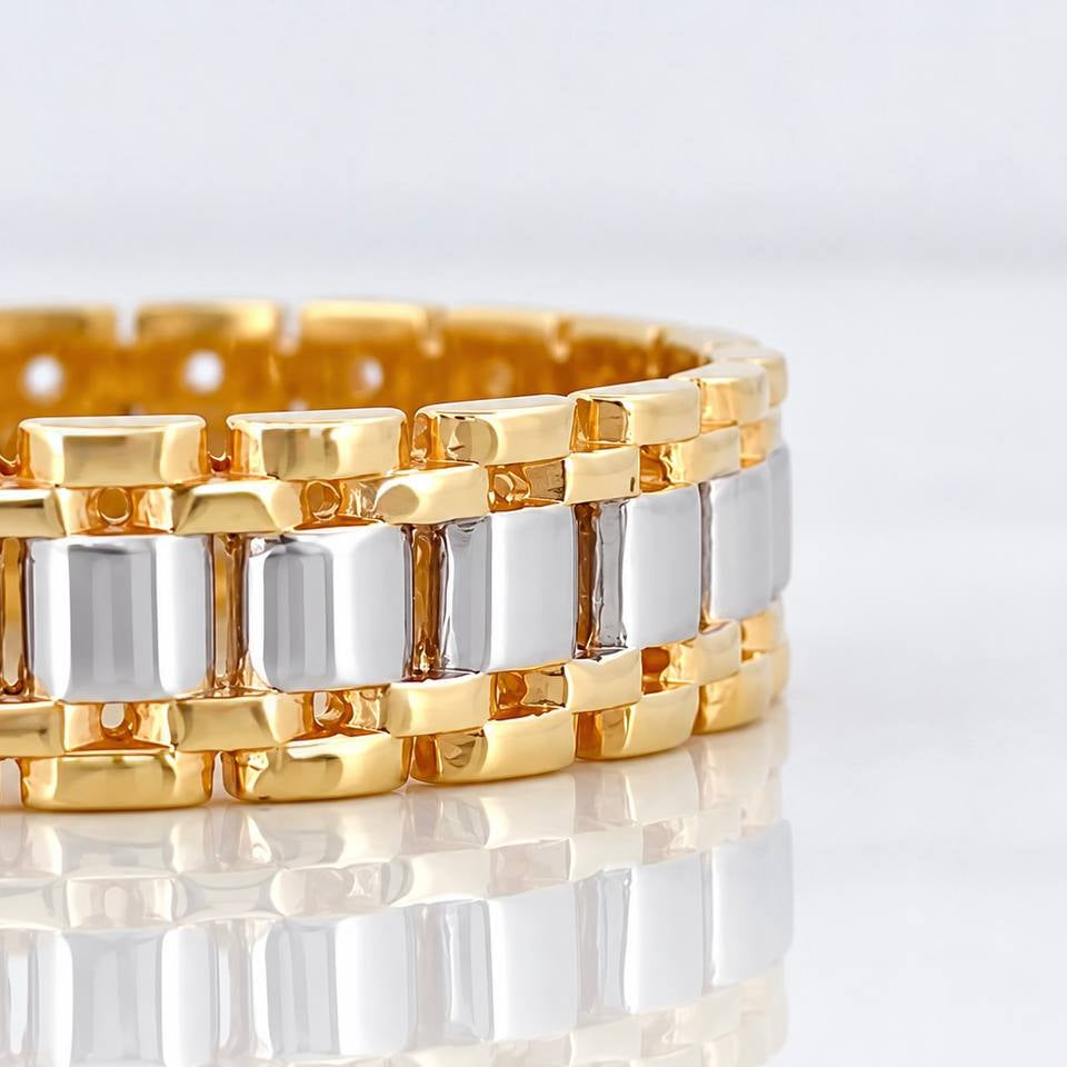Anillo Correa 5.45g / T11 3/4 Dos Oros Amarillo Blanco 18K