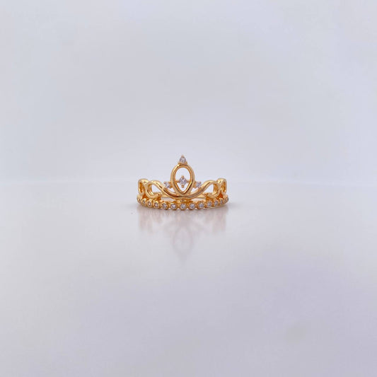 Royal Crown Ring 2.4gr / T5 3/4 / White Zircons 18K Yellow Gold &