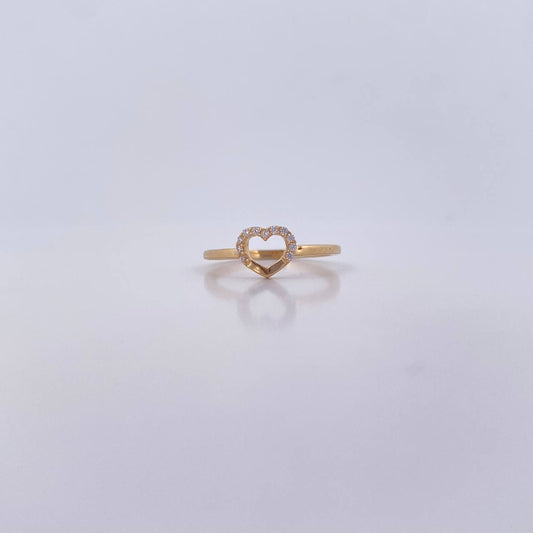 Heart Silhouette Ring 1.6gr / T5 1/4 / White Zircons 18K Yellow Gold &
