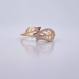 Anillo Hojas Doble 1.45gr / T7 1/4 / Circones Blancos Oro Amarillo 18K &
