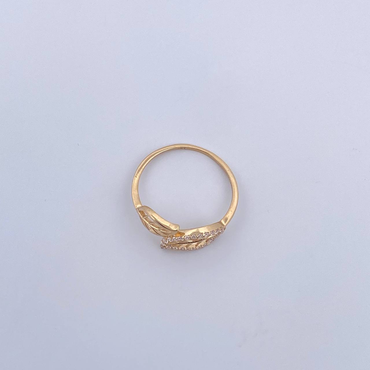 Double Leaf Ring 1.4gr / T6 / White Zircons 18K Yellow Gold &
