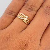 Double Leaf Ring 1.4gr / T6 / White Zircons 18K Yellow Gold &