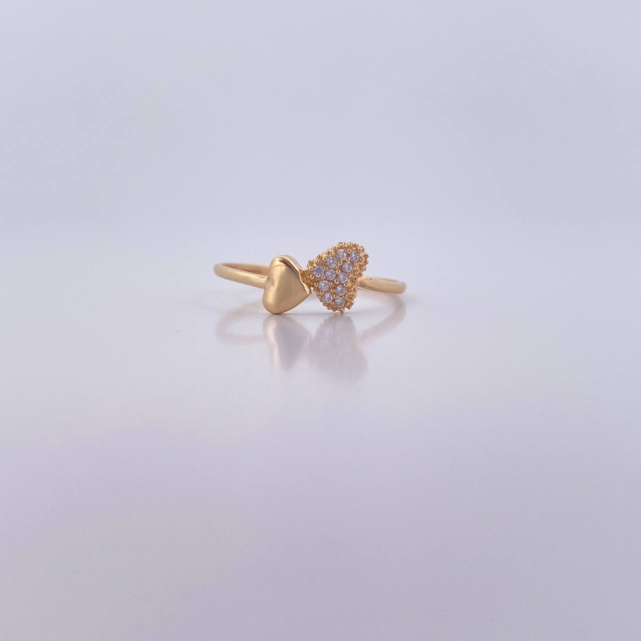 Double Heart Ring 1.1gr / T4 1/2 / White Zircons 18K Yellow Gold &