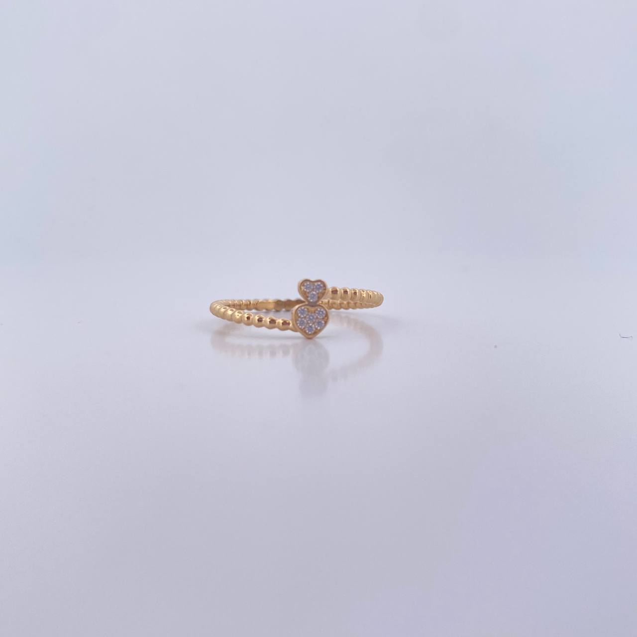 Anillo Corazon Doble 1.6gr / T6 1/2 / Circones Blancos Oro Amarillo 18K &
