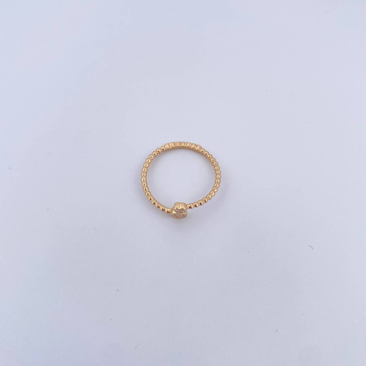 Anillo Corazon Doble 1.6gr / T6 1/2 / Circones Blancos Oro Amarillo 18K &