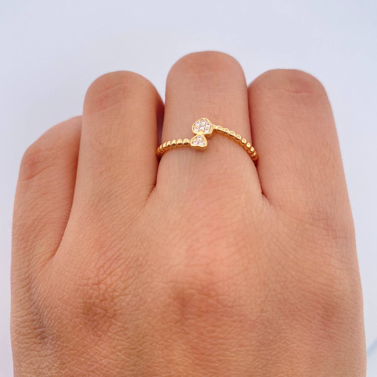 Anillo Corazon Doble 1.6gr / T6 1/2 / Circones Blancos Oro Amarillo 18K &