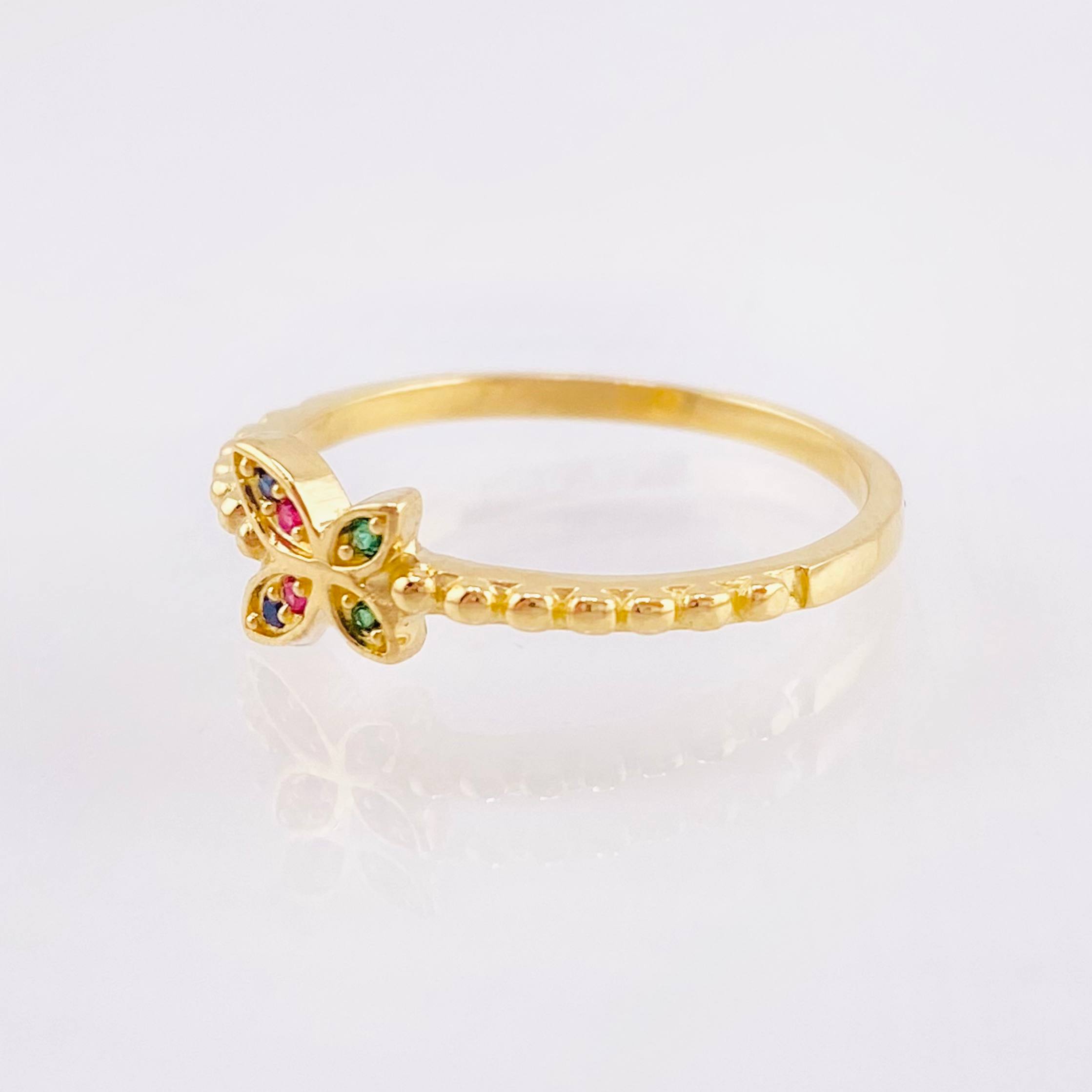 Anillo Mariposa Burbujas 2.15gr / T7 1/4 / Oro Amarillo 18K *