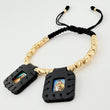 Pulsera Negra Escapulario Cilindros Diamantados 19und 5.3gr / 3mm-5mm Oro Amarillo 18K *