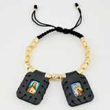 Pulsera Negra Escapulario Cilindros Diamantados 19und 5.3gr / 3mm-5mm Oro Amarillo 18K *
