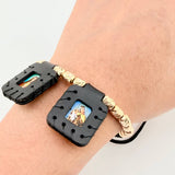 Pulsera Negra Escapulario Cilindros Diamantados 19und 5.3gr / 3mm-5mm Oro Amarillo 18K *