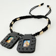 Pulsera Negra Escapulario Cilindros Diamantados 8und 1.1gr / 3mm-4mm Oro Amarillo 18K *