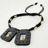 Pulsera Negra Escapulario Cilindros Diamantados 8und 1.1gr / 3mm-4mm Oro Amarillo 18K *