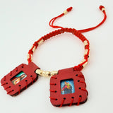 Pulsera Roja Escapulario Cilindro Lunar Diamantados 11und 1.55gr / 3mm-4mm Oro Amarillo 18K *