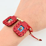 Pulsera Roja Escapulario Cilindro Lunar Diamantados 11und 1.55gr / 3mm-4mm Oro Amarillo 18K *
