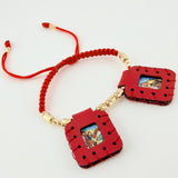 Pulsera Roja Escapulario Cilindros Bolas Diamantadas 22und 2.45gr / 3mm-4mm Oro Amarillo 18K *