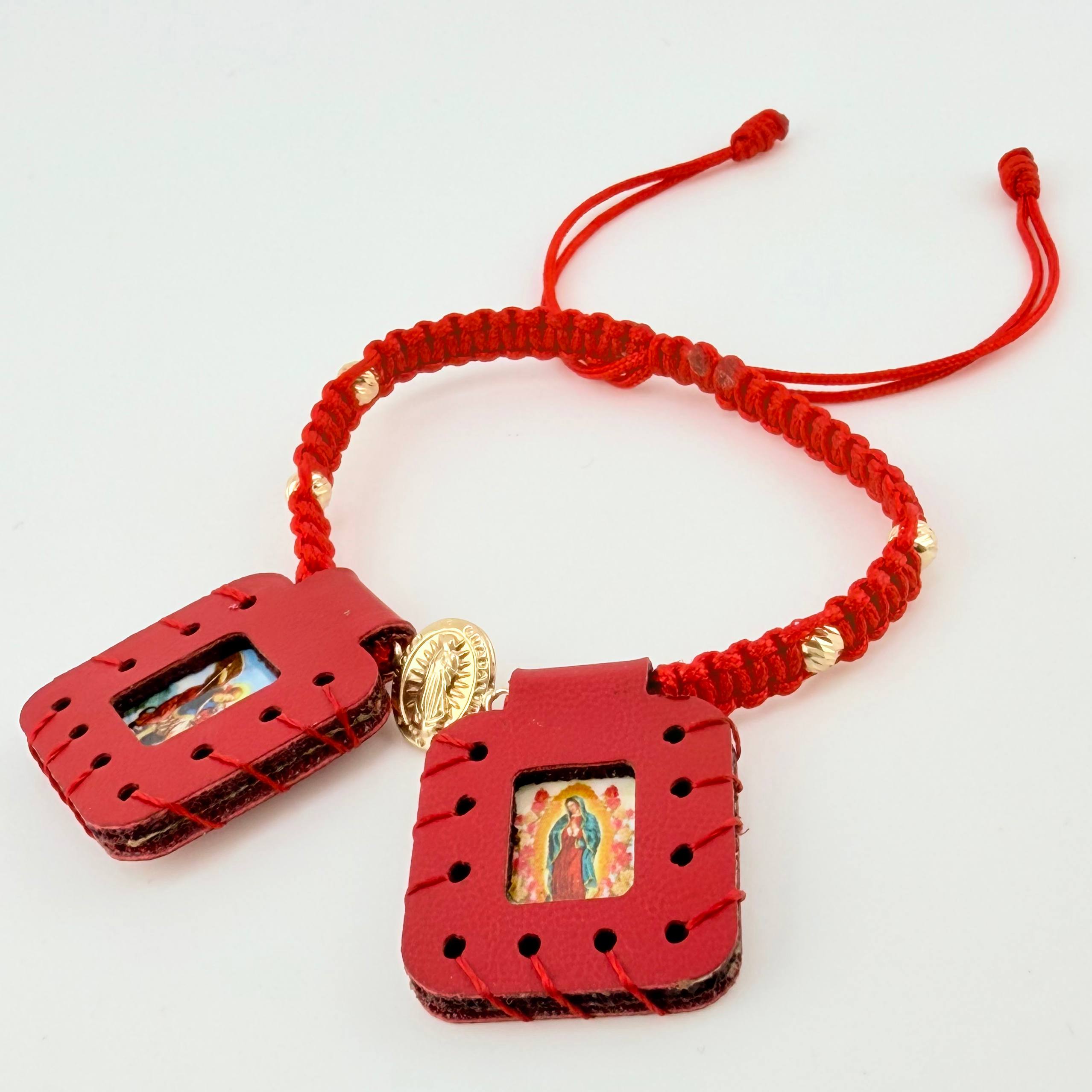 Red Bracelet Scapular Virgin Diamond Cut Beads 4pcs 0.9gr / 4mm 18K Yellow Gold *