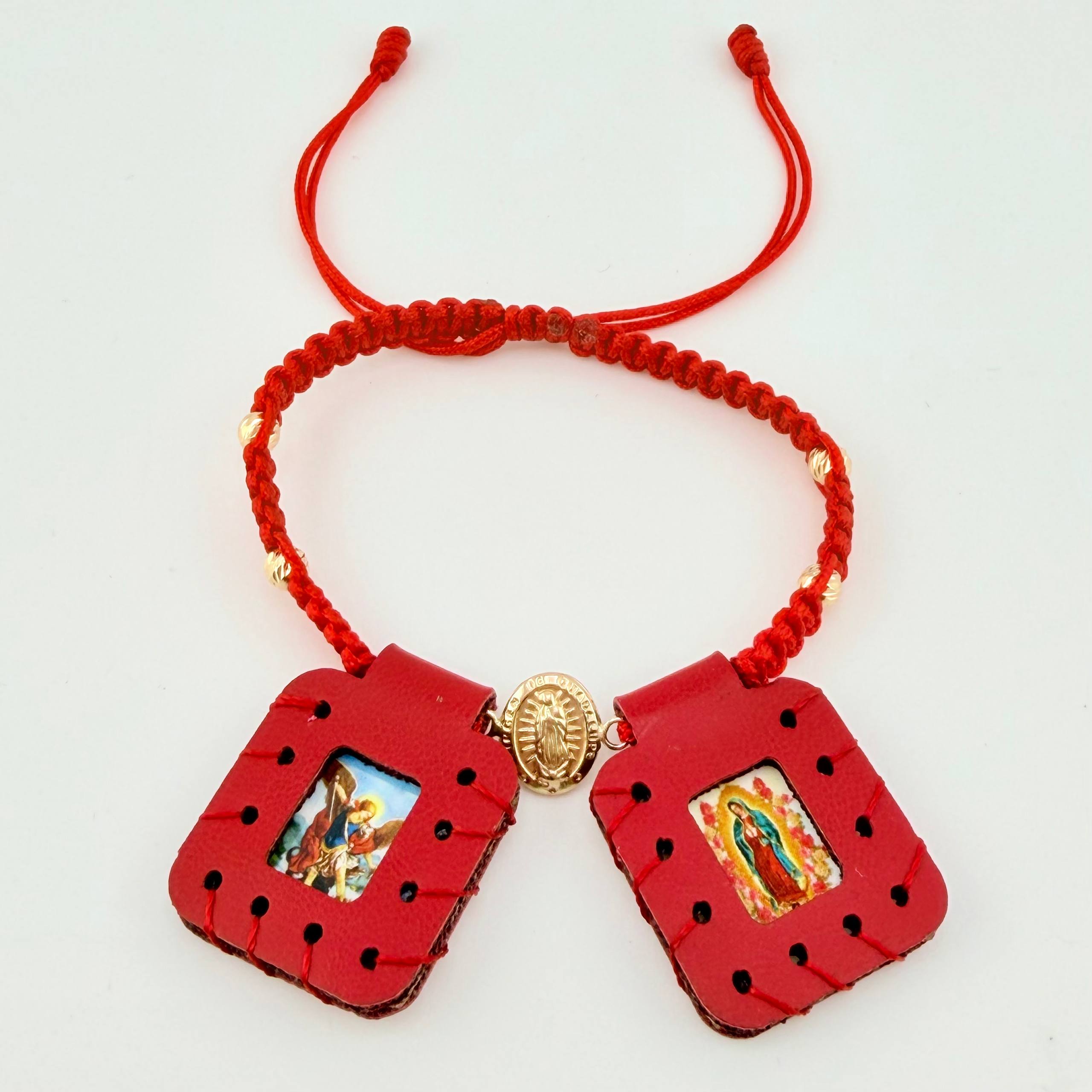 Red Bracelet Scapular Virgin Diamond Cut Beads 4pcs 0.9gr / 4mm 18K Yellow Gold *