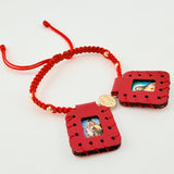 Red Bracelet Scapular Virgin Diamond Cut Beads 4pcs 0.9gr / 4mm 18K Yellow Gold *