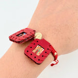 Red Bracelet Scapular Virgin Diamond Cut Beads 4pcs 0.9gr / 4mm 18K Yellow Gold *