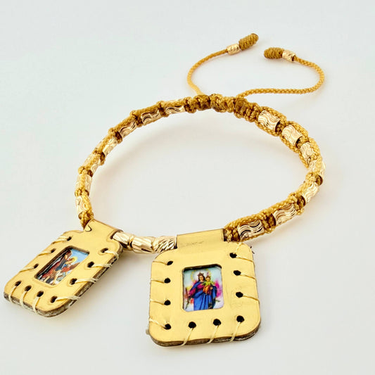 Pulsera Dorada Escapulario Cilindro Lunar Diamantados 19und 2.9gr / 3mm-4mm Oro Amarillo 18K *